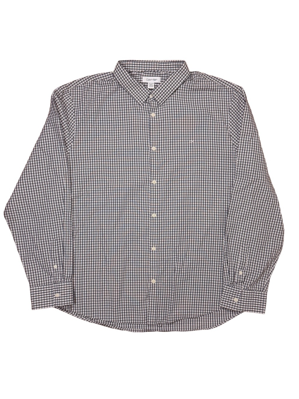 Calvin Klein Blue & White Gingham Checkered Button-Down Long Sleeve Shirt XXL